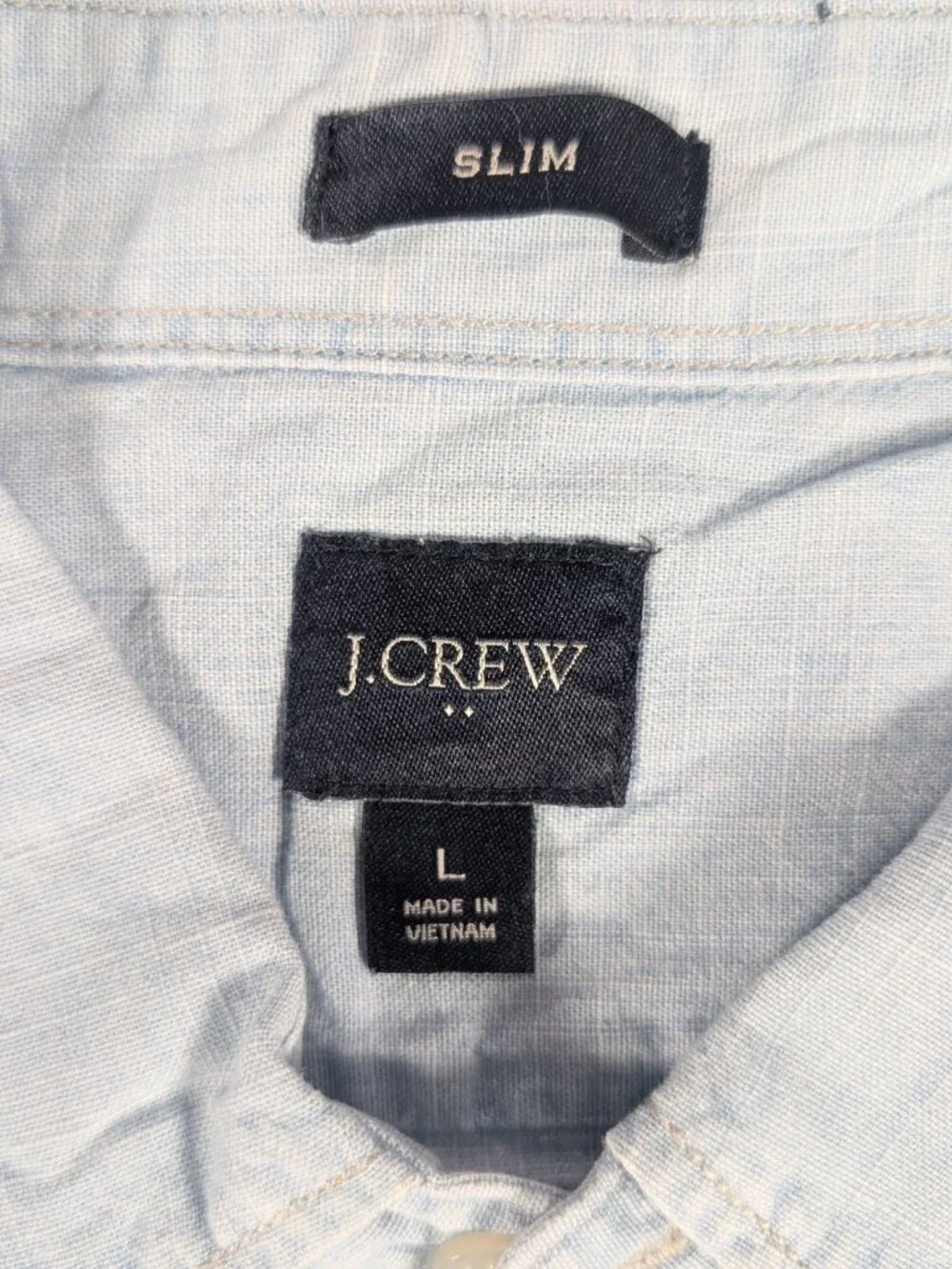 Mens J. Crew Short Sleeve Button Down Blue Shirt Large slim